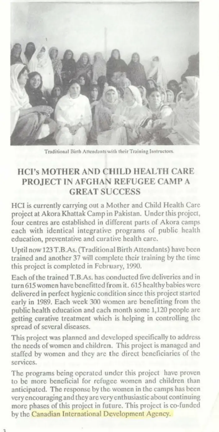 1989 HCI launches mother and child healthcare project in afghan camps