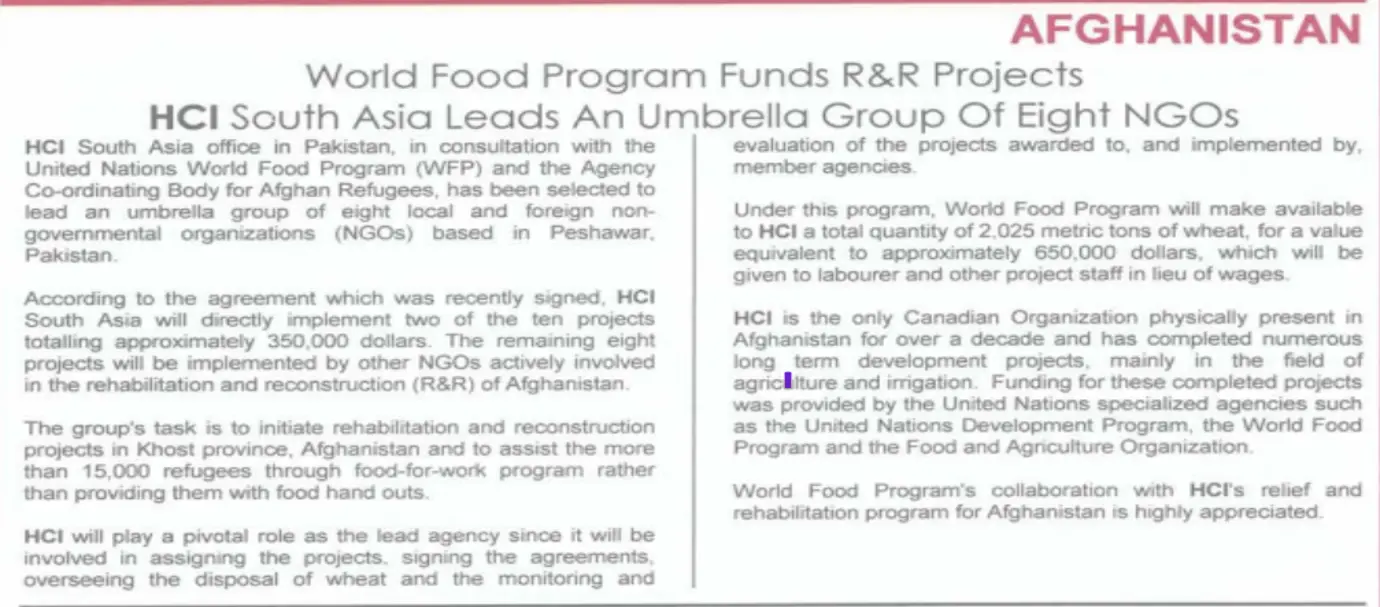 1995 HCI leads Food programs