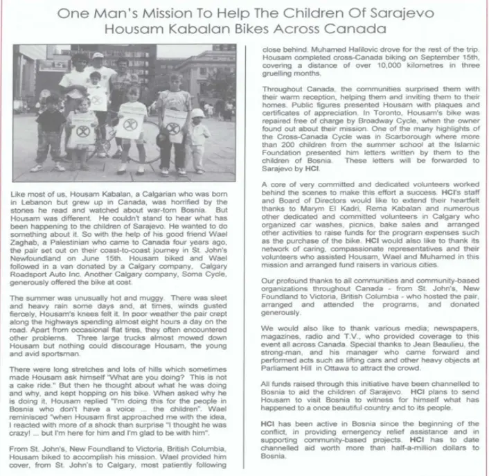 1995 HCI partners with Housam Kabalan to provide for children of Bosnia