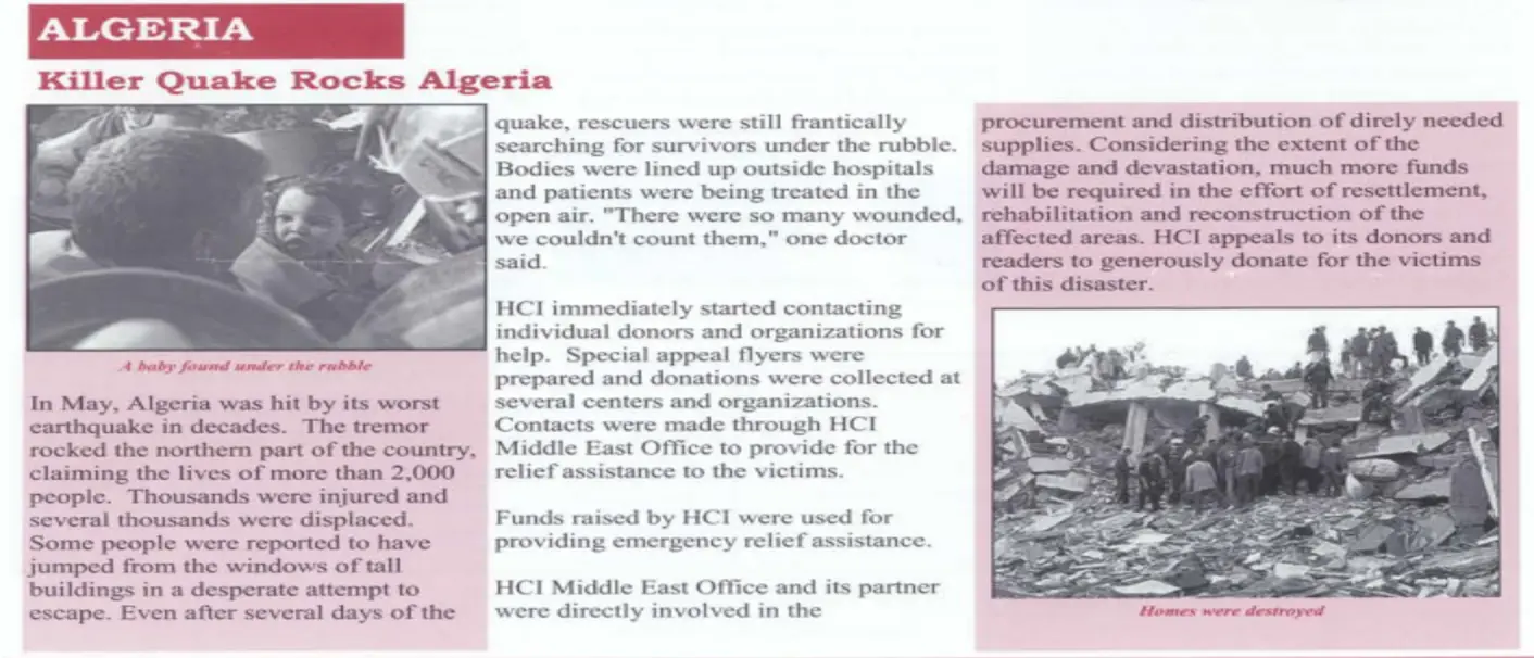 2003 HCI and Algeria earthquake