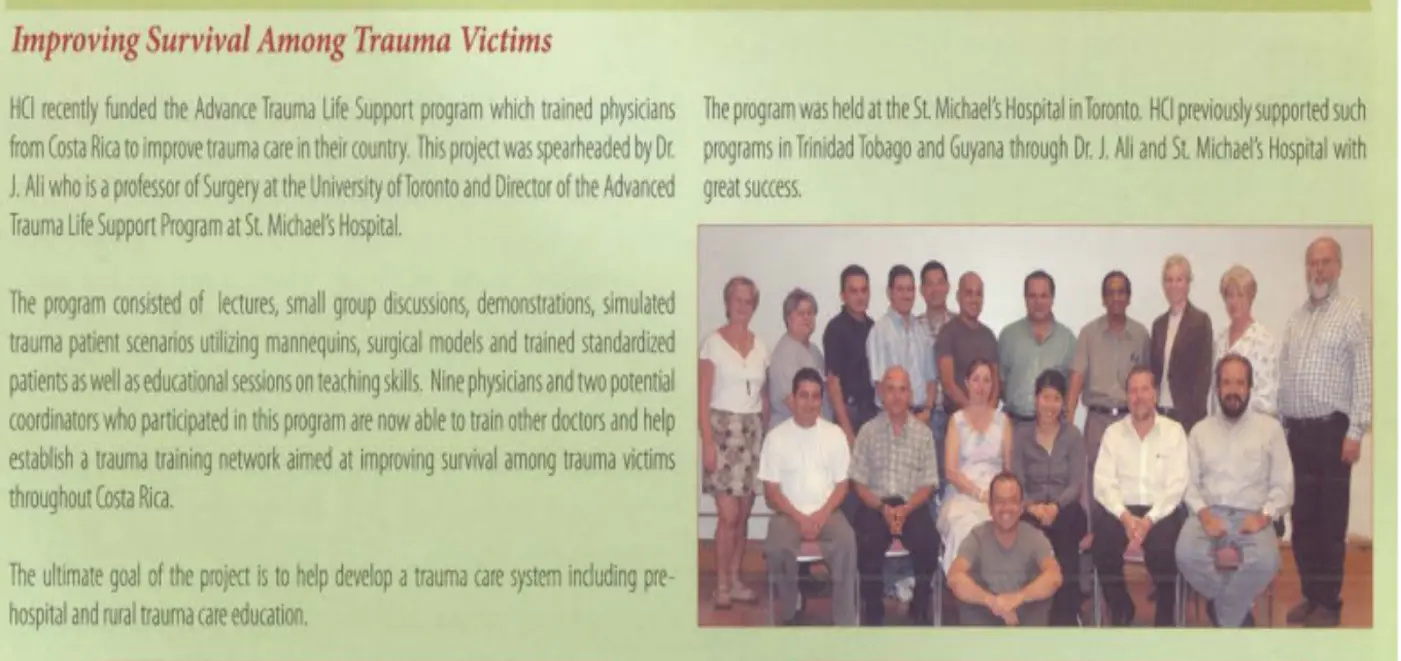 September 2006 HCI fund Trauma Victims in Costa Rica